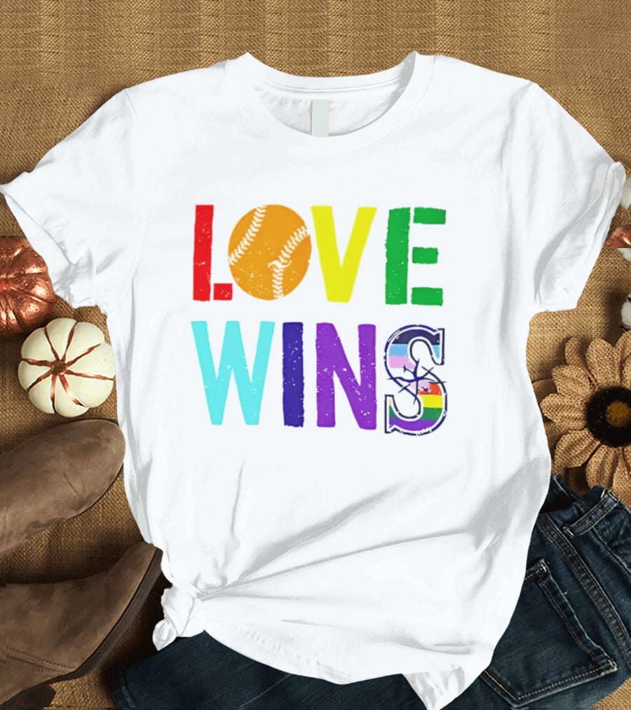 Love Wins Baseball Pride LGBTQ Rainbow T-Shirt