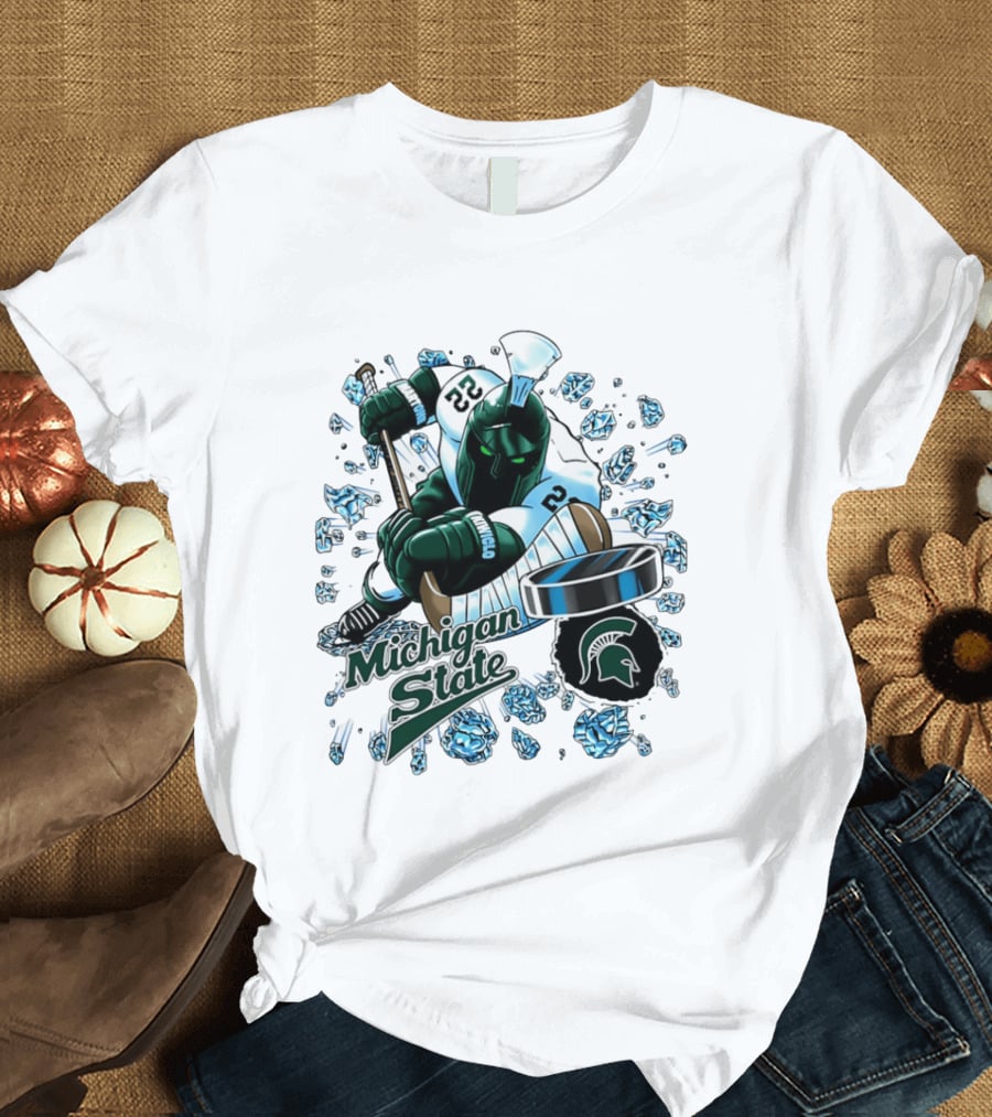 Michigan State Spartans Hockey Cartoon Player Spartan Head T-Shirt