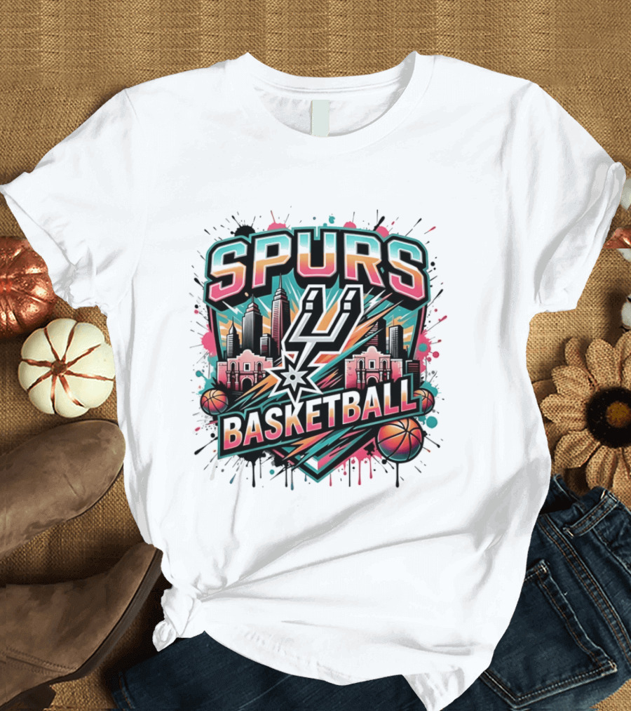San Antonio Spurs Basketball City Skyline Silver Dynasty T-Shirt