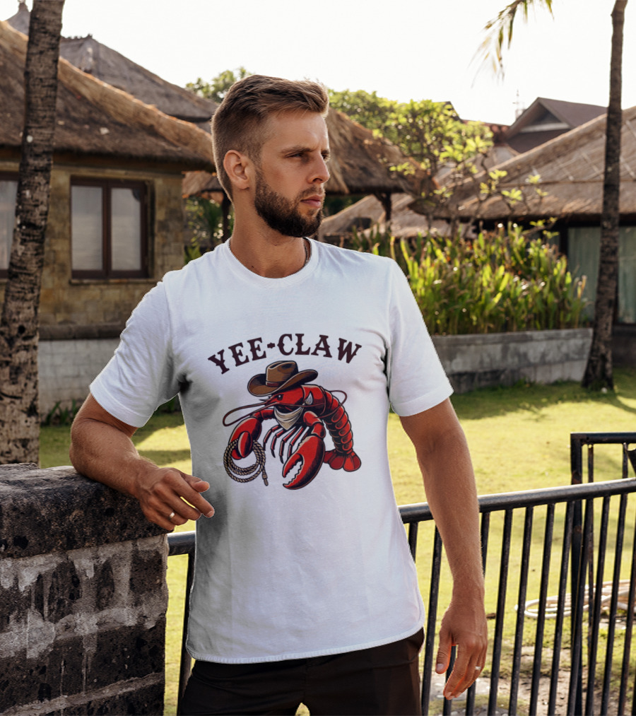 Yee Claw Lobster Cowboy Western Crawfish T-Shirt