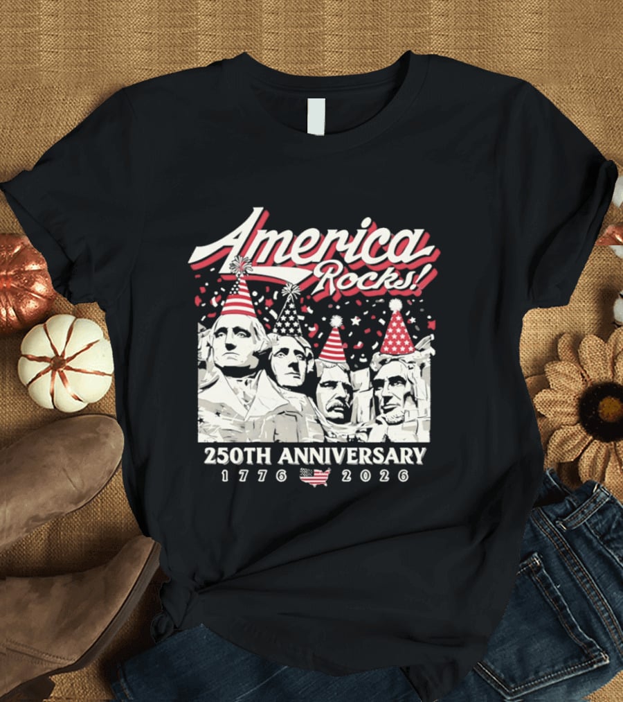 America Rocks 250th Anniversary 1776 2026 Mount Rushmore Party Hats T-Shirt