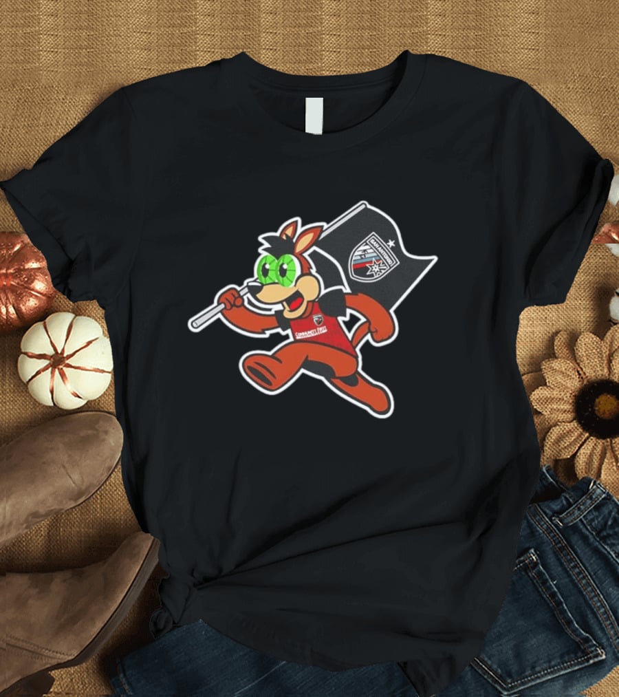 San Antonio FC Soccer Mascot With Team Flag And Jersey T-Shirt