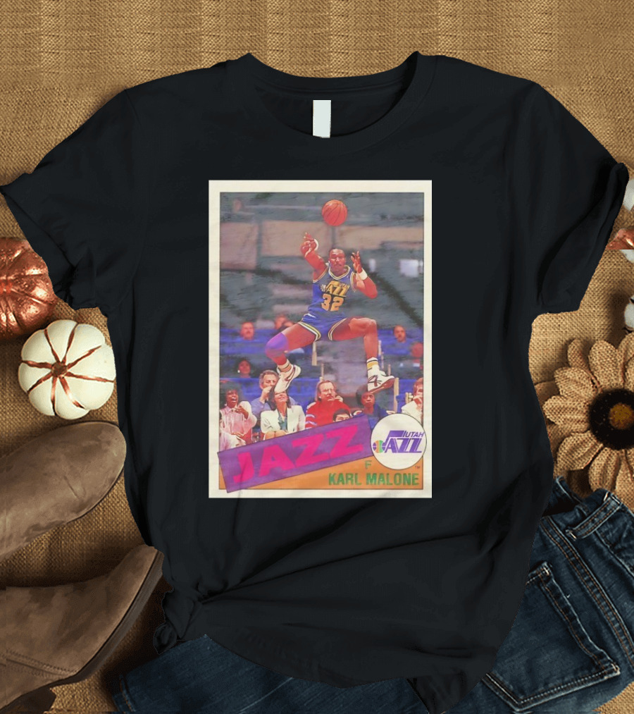 Utah Jazz Karl Malone 32 Basketball Card 1992 T-Shirt