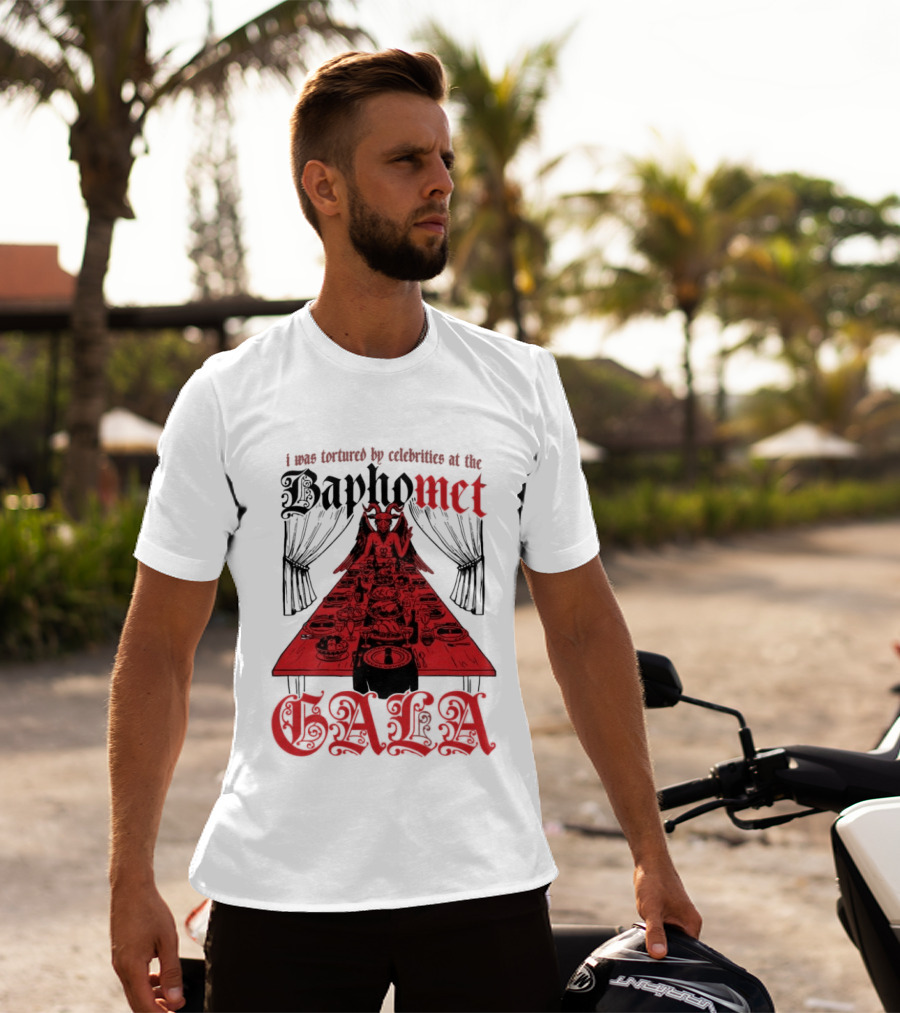 I Was Tortured By Celebrities At The Baphomet Gala Cryptic Red Table Setting T-Shirt