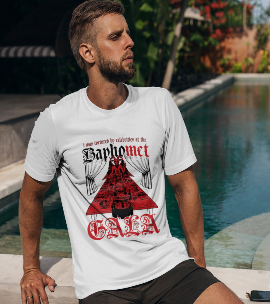 I Was Tortured By Celebrities At The Baphomet Gala Cryptic Red Table Setting T-Shirt