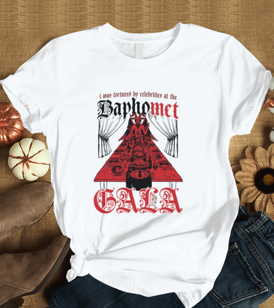 I Was Tortured By Celebrities At The Baphomet Gala Cryptic Red Table Setting T-Shirt