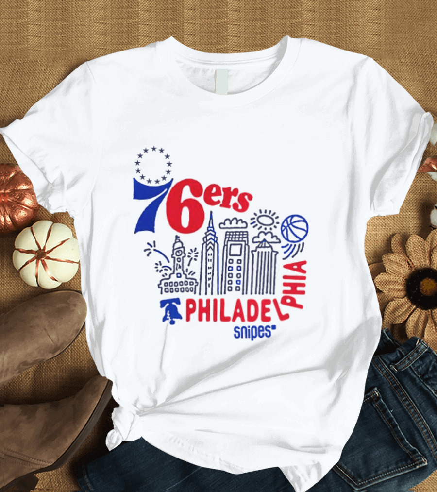 Philadelphia 76ers Snipes City Skyline Sketch Basketball T-Shirt