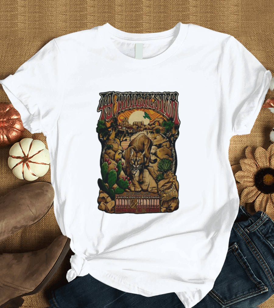 49 Winchester Pioneertown May 9 2026 Flying Mojito Brothers Pap Yu Harlins Cat Desert Scene T-Shirt