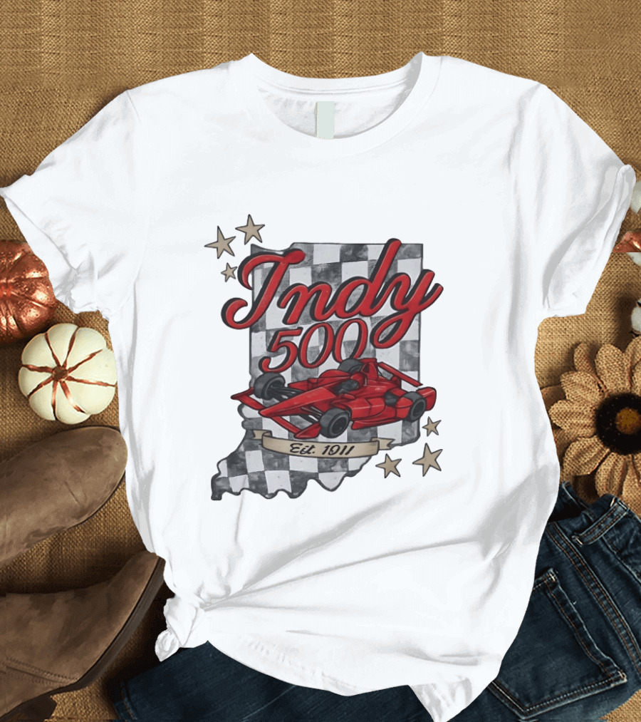 Indy 500 Racing Checkered Flag Red Race Car Est. 1911 Indianapolis T-Shirt
