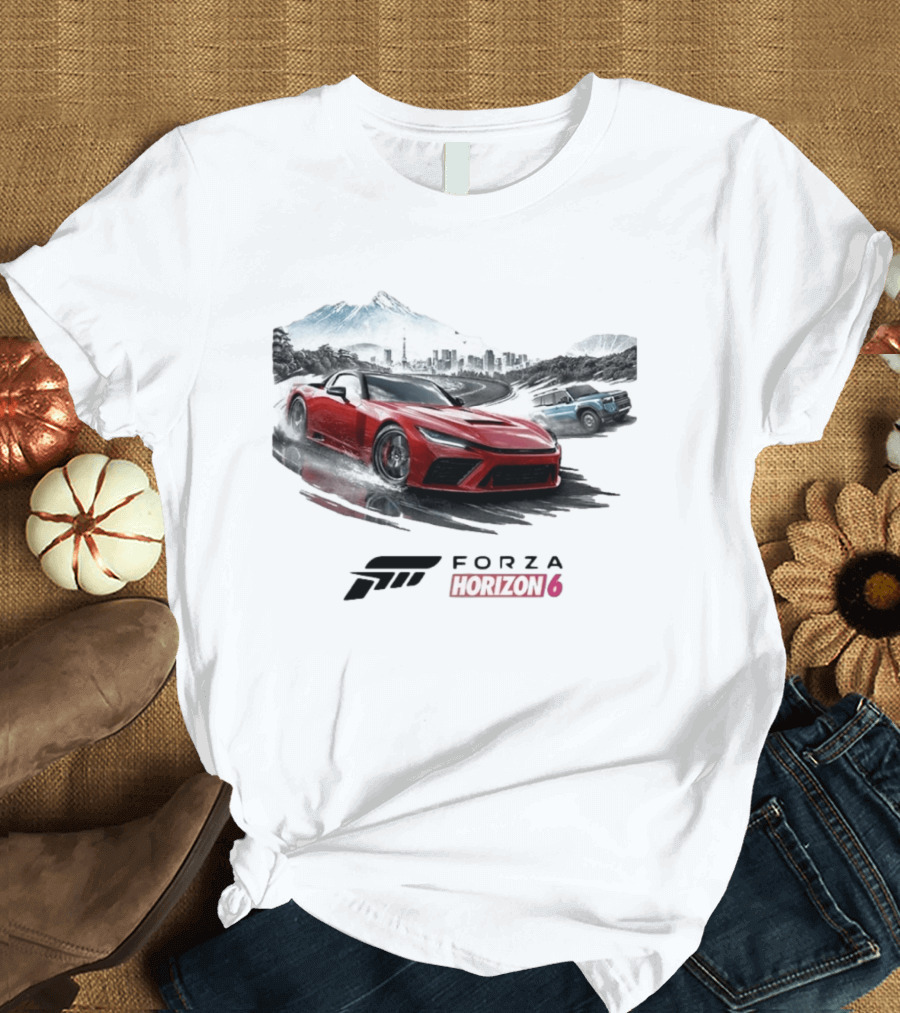 Forza Horizon 6 Red Sports Car And SUV Racing Scene T-Shirt