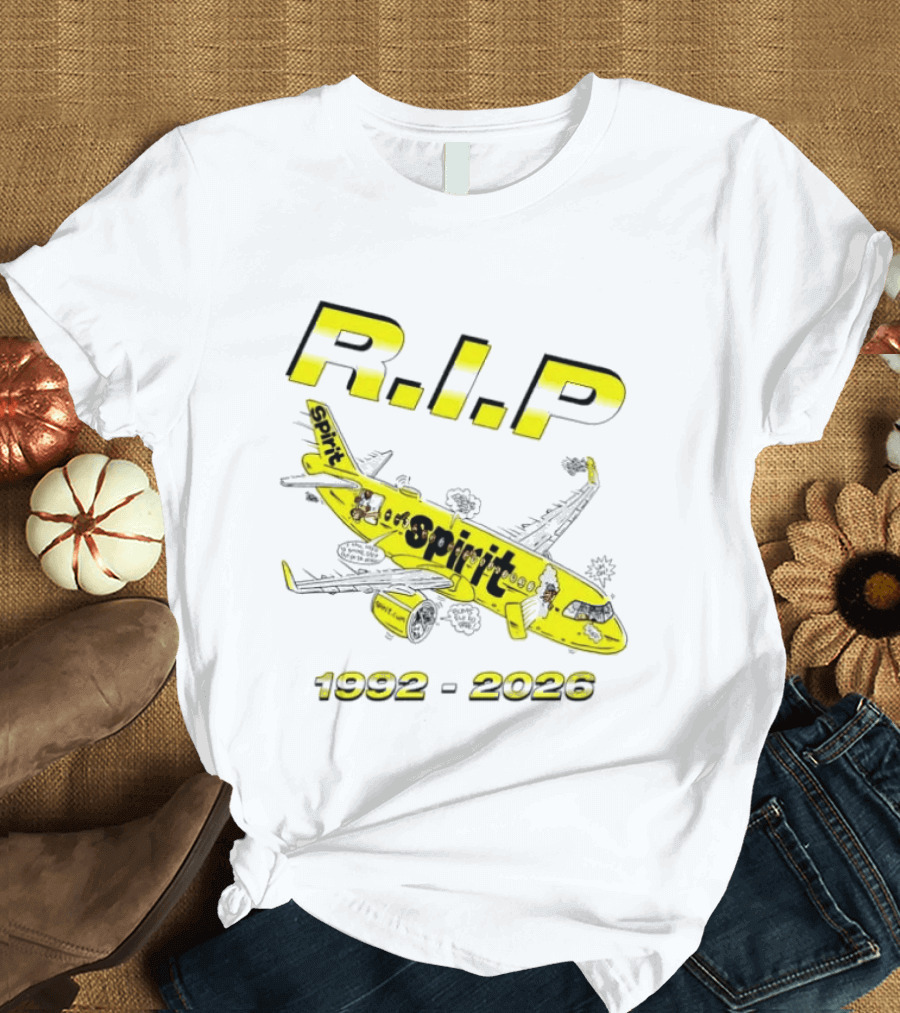 RIP Spirit Airlines 1992 2026 Yellow Plane Cartoon T-Shirt