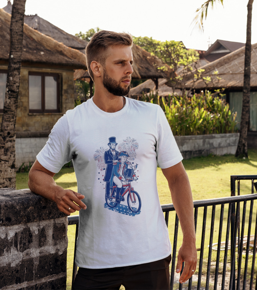 Free Ride George Washington Abe Lincoln Fireworks July 4th Bicycle Eagle T-Shirt