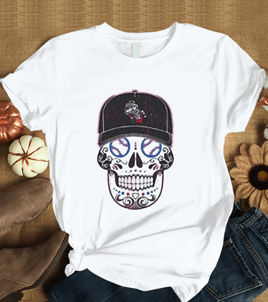 Rocket City Trash Pandas Sugar Skull Hat Baseball T-Shirt