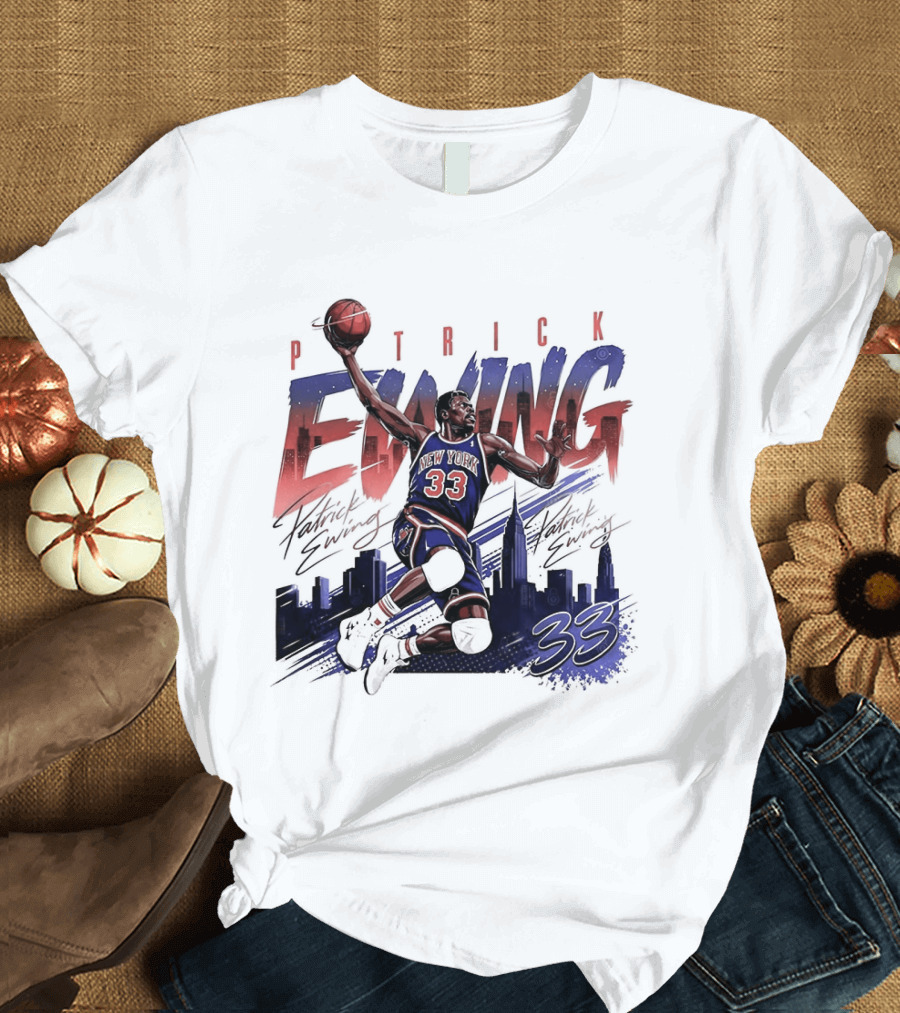 Patrick Ewing New York Knicks Skyline 33 T-Shirt