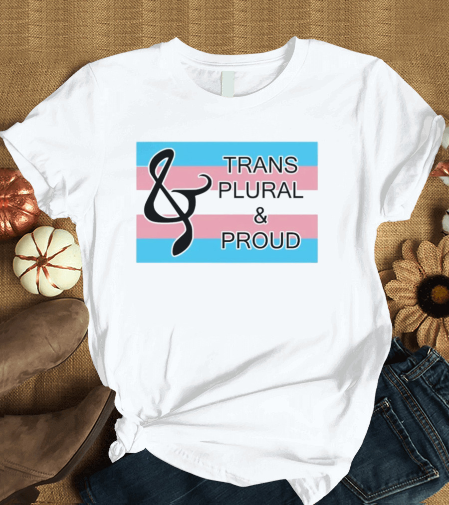 Trans Plural And Proud Treble Clef Pink Blue Flag T-Shirt