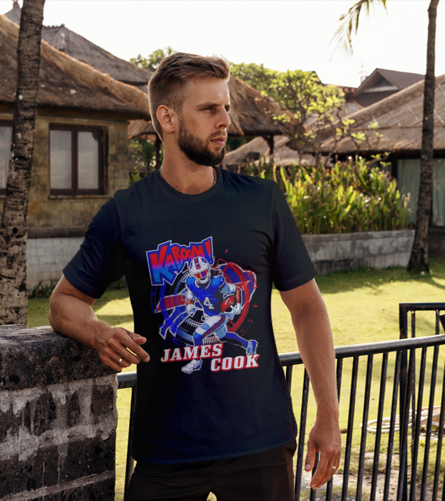 Kaboom James Cook Buffalo Bills Football Action Explosion T-Shirt