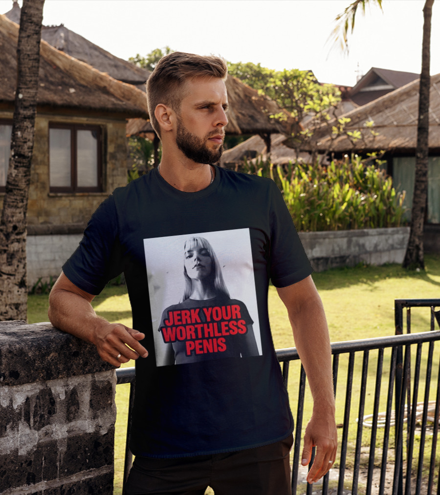 Jerk Your Worthless Penis Black And White Woman T-Shirt