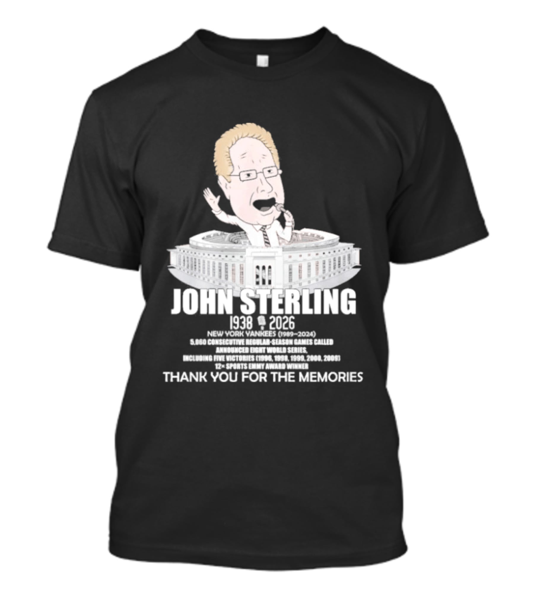 John Sterling New York Yankees 1938 2026 Thank You For The Memories Stadium T-Shirt