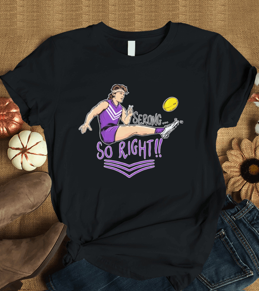 Serong So Right Purple Kicking Action Football T-Shirt