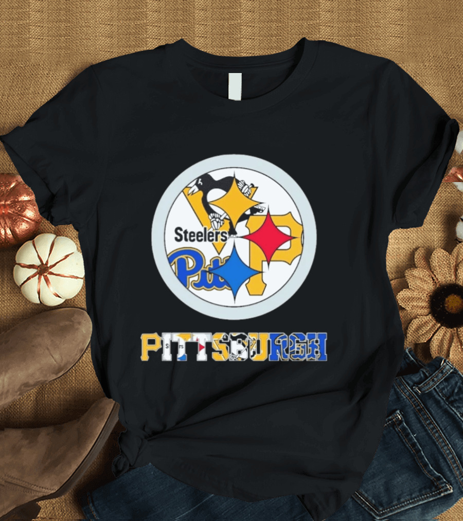 Pittsburgh Steelers Penguins Pirates Teams Logos T-Shirt