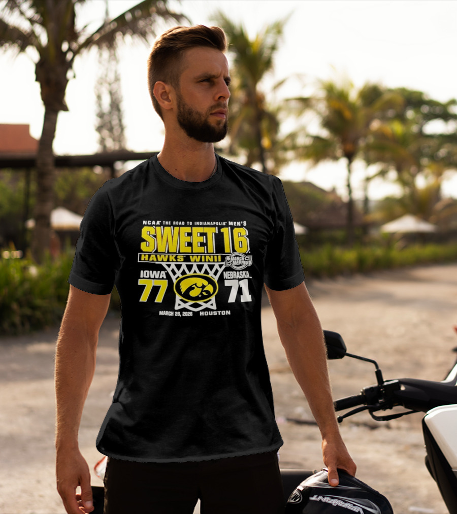 NCAA March Madness The Road To Indianapolis Men's Sweet 16 Hawks Win Iowa 77 Nebraska 71 March 25 1989 Houston T-Shirt