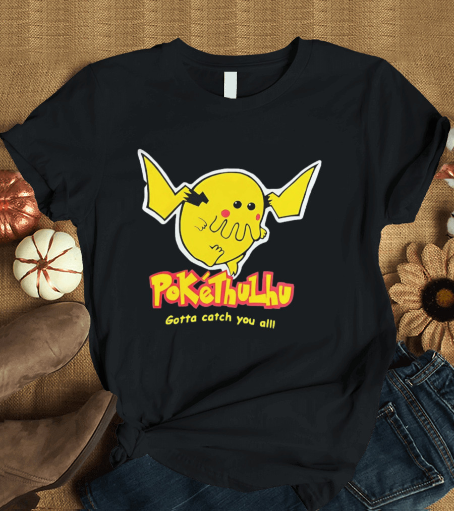 Pokethulhu Gotta Catch You All Yellow Hybrid T-Shirt