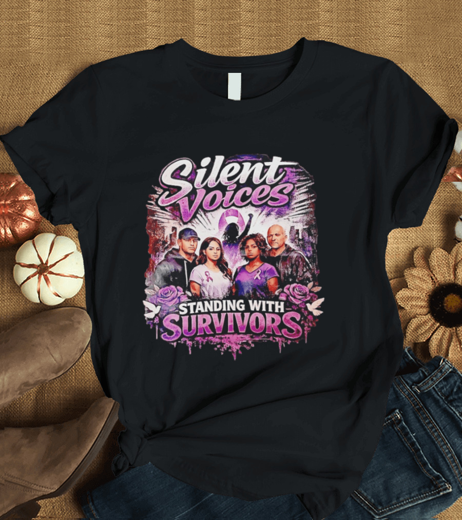 Silent Voices Standing With Survivors Ribbon And Roses Empowerment T-Shirt
