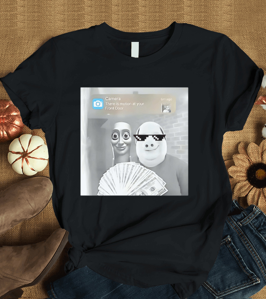 Tung Tung Sahur John Pork Meme With Motion Alert And Money Stack T-Shirt