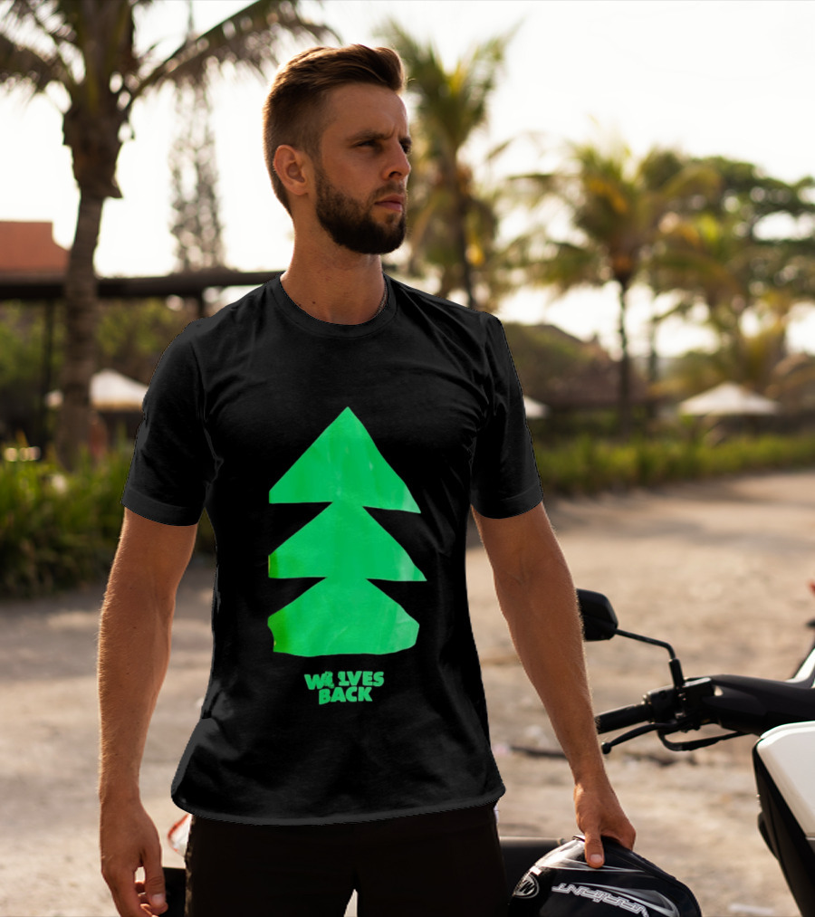 Wolves Back Tree Green Triangular Shapes T-Shirt
