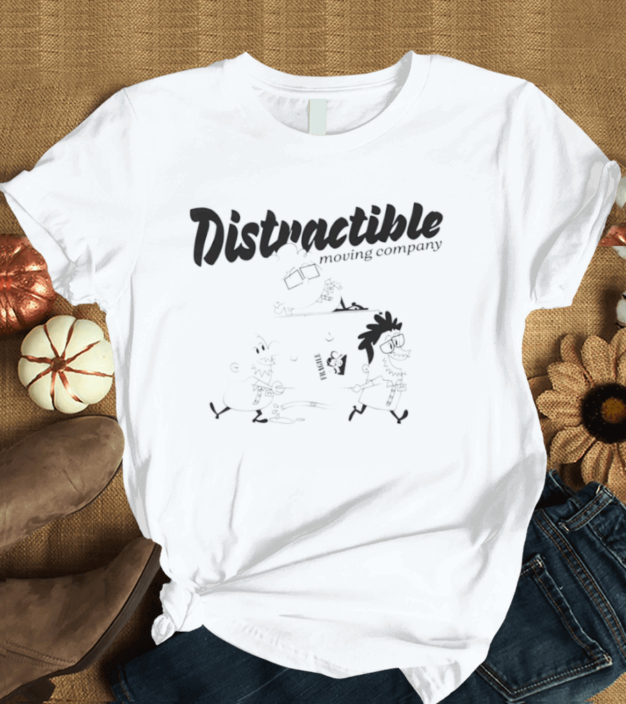Distractible Moving Company Cartoon Characters Lifting Furniture T-Shirt