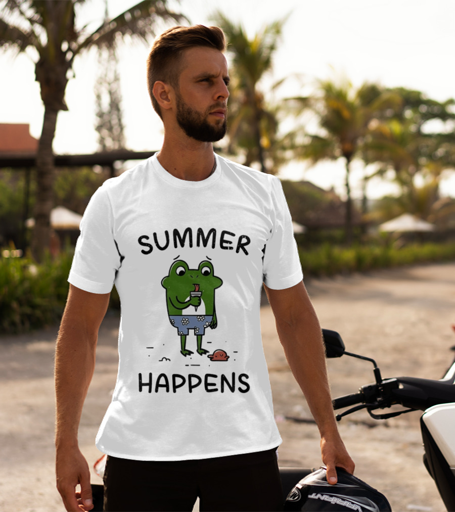 Frog Enjoying Ice Cream Summer Happens Fun Scene T-Shirt