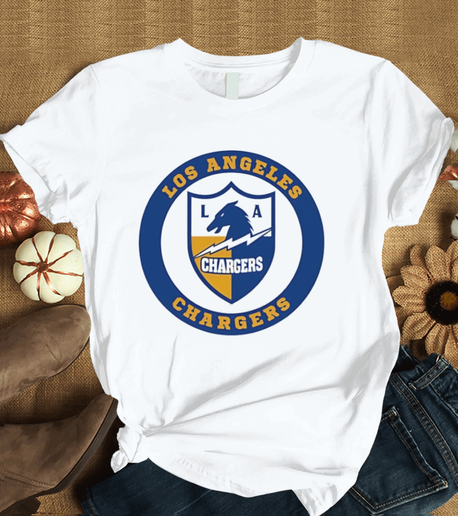 Los Angeles Chargers L.A. Horse Shield Blue And Gold T-Shirt