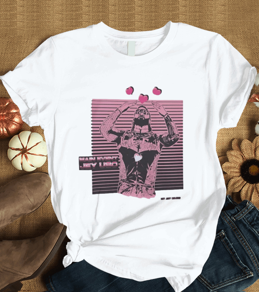 Main Event Jey Uso Ucey Jucey Pink Neon Heart Exclusive T-Shirt