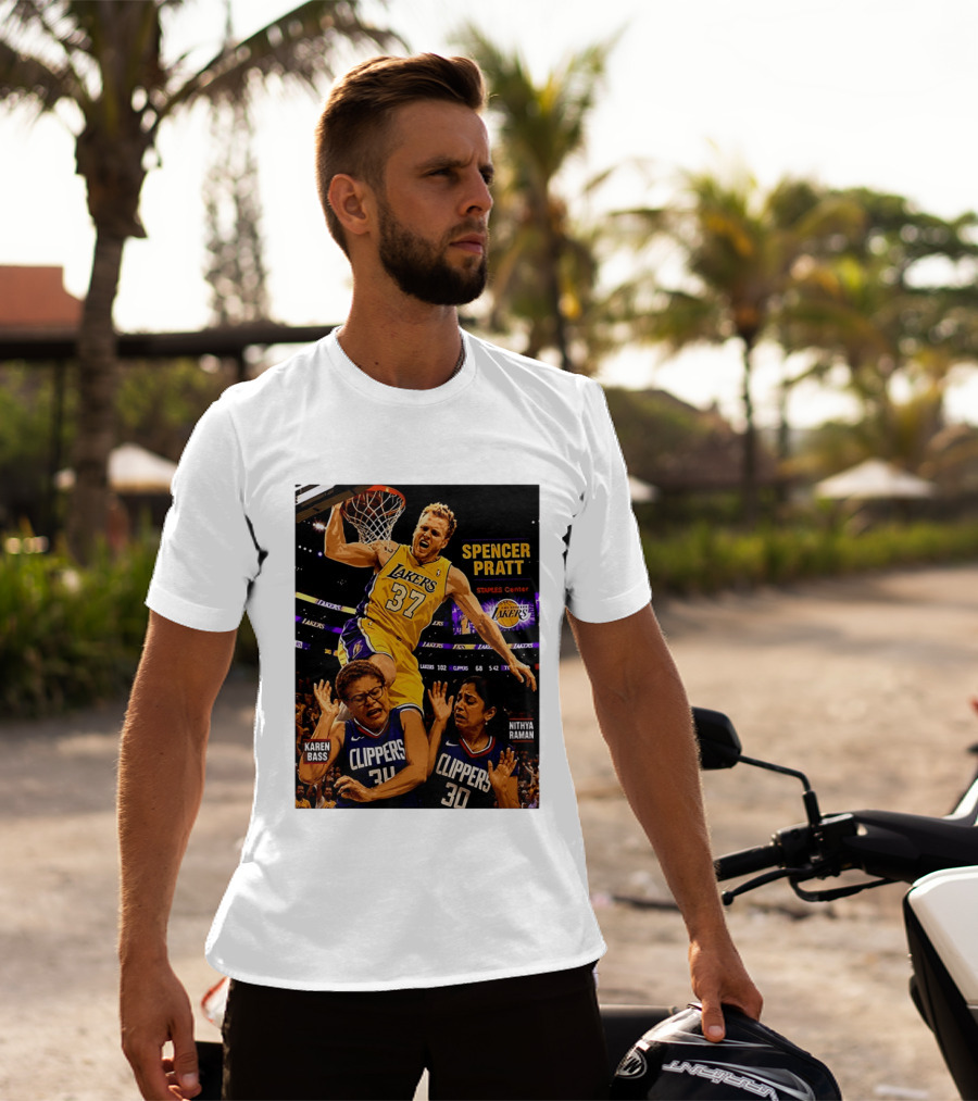 Los Angeles Lakers Spencer Pratt Dunks Staples Center Clippers Karen Bass Nithya Raman T-Shirt
