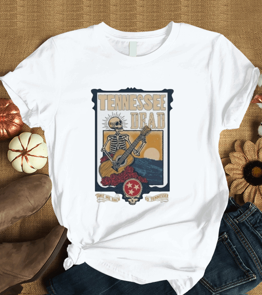 Tennessee Dead Skeleton Playing Guitar With Sun And Roses T-Shirt