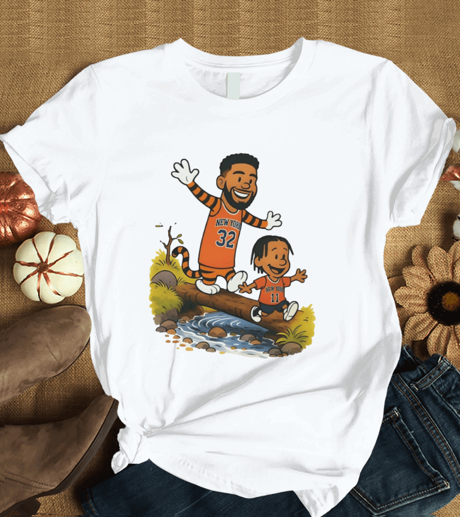 Calvin And Hobbes Crossover Karl Anthony Towns Jalen Brunson New York Knicks Basketball T-Shirt
