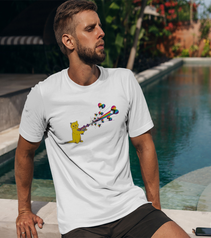 Gary The Cat Pew Pew Rainbow Laser Guns Pride T-Shirt
