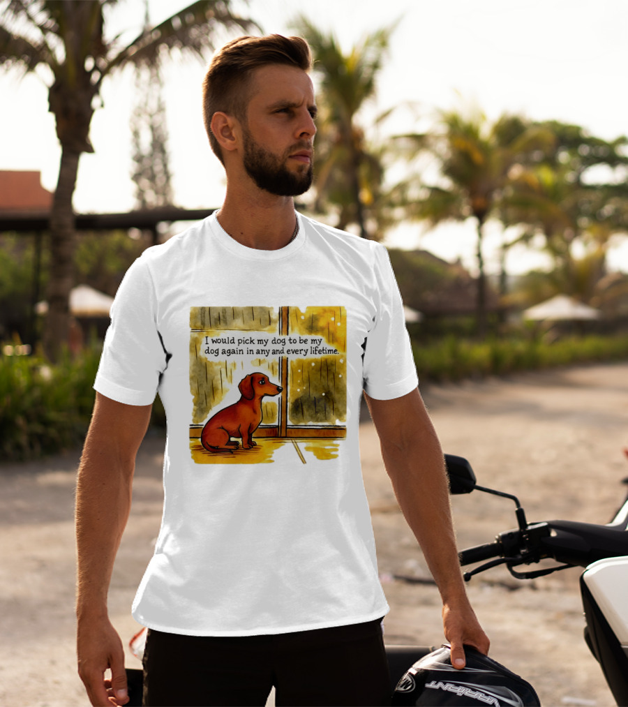I Would Pick My Dog To Be My Dog Again In Any And Every Lifetime Dachshund By Window T-Shirt