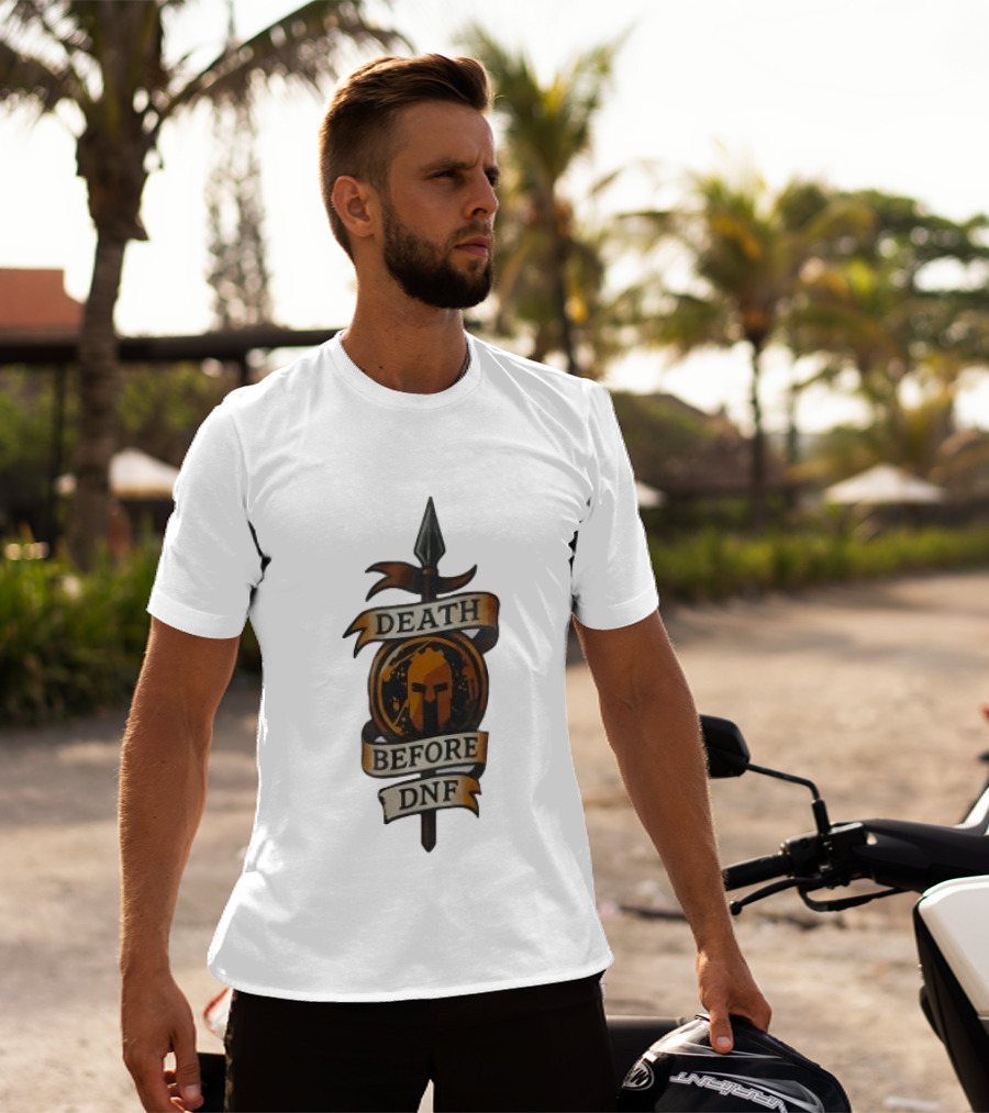 Death Before DNF Spartan Helmet Spear Banner T-Shirt