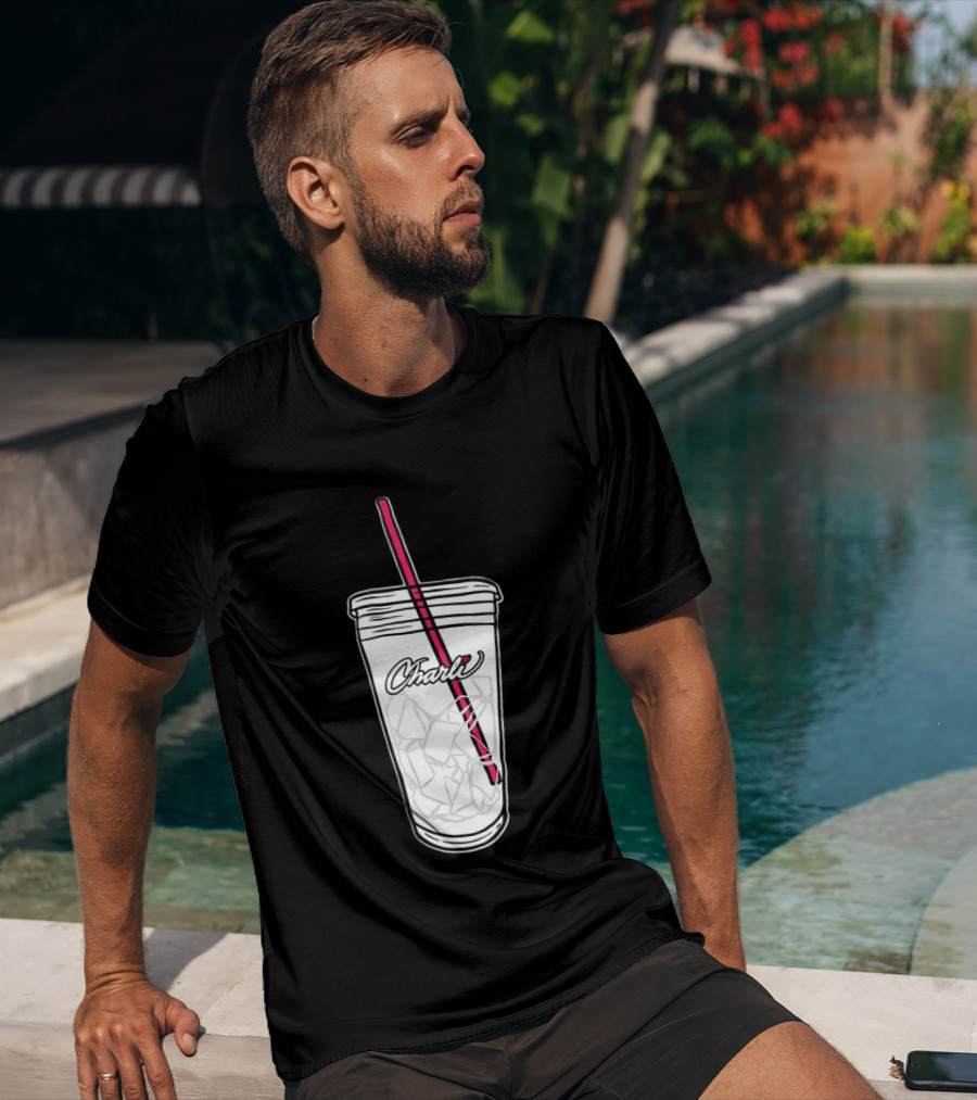 Charli Iced Coffee Cup Pink Straw Sketch T-Shirt