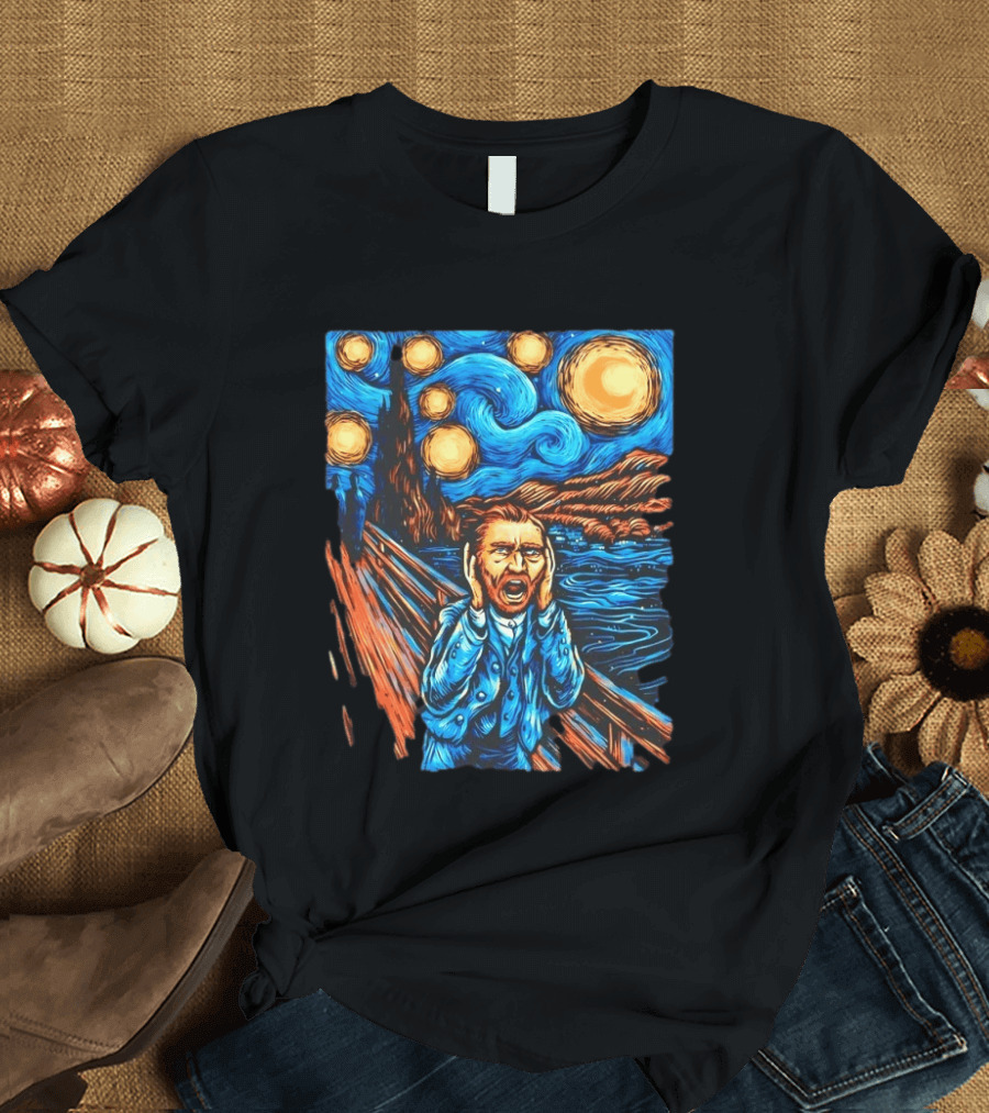 Vincent Van Gogh Starry Night Meets Edvard Munch The Scream Fusion T-Shirt