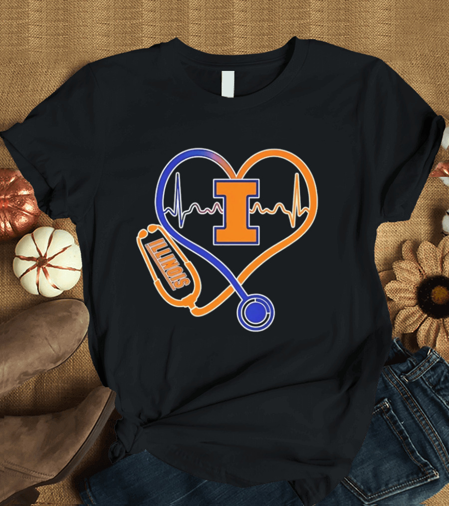 Illinois Fighting Illini Heartbeat I Nurse Stethoscope Love T-Shirt