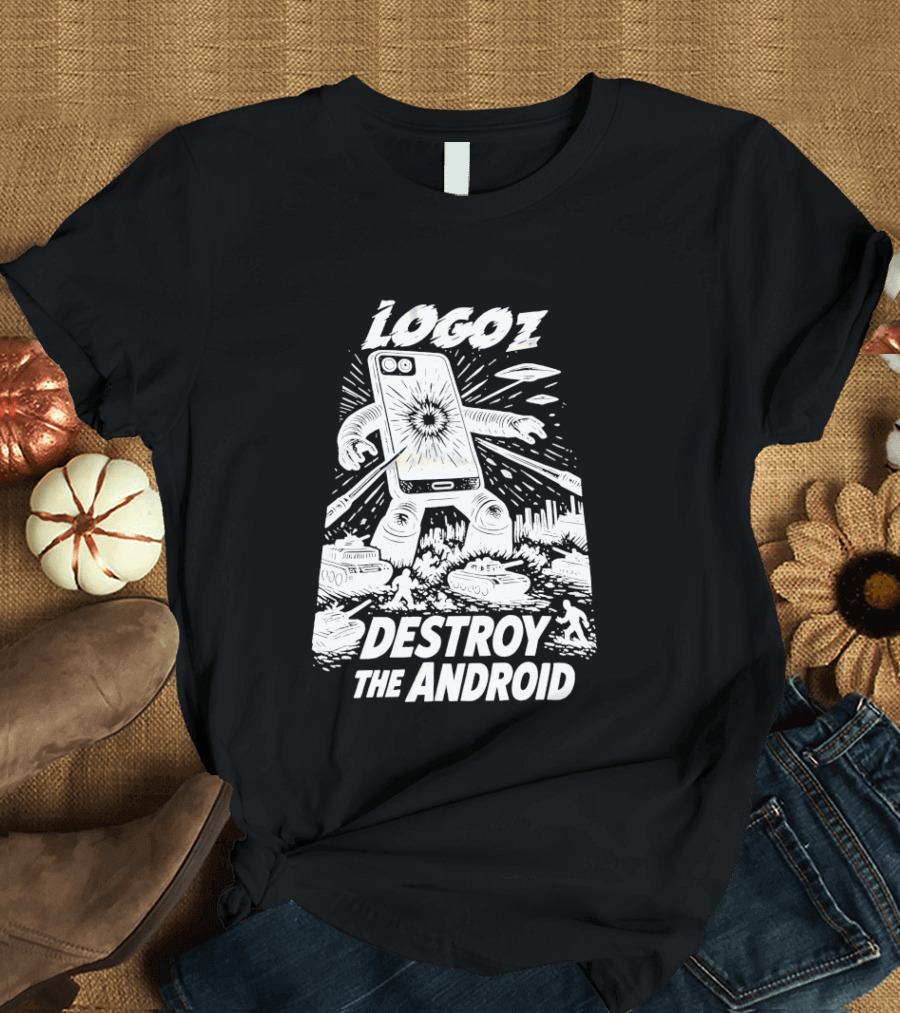 Logoz Destroy The Android Retro Style Comic T-Shirt