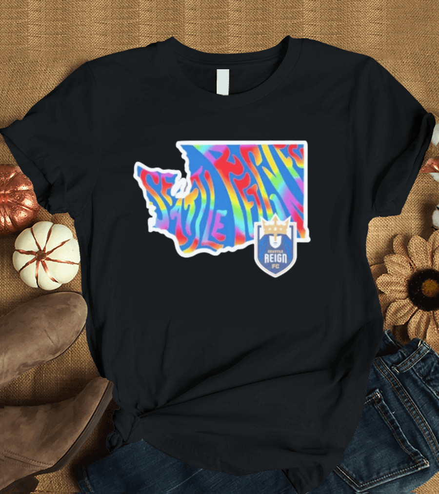 Seattle Reign FC Groovy Pride State Washington Map Rainbow T-Shirt