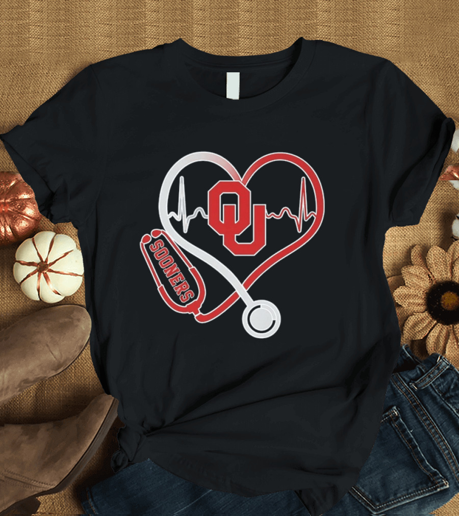 Oklahoma Sooners Heartbeat Nurse Love Stethoscope T-Shirt