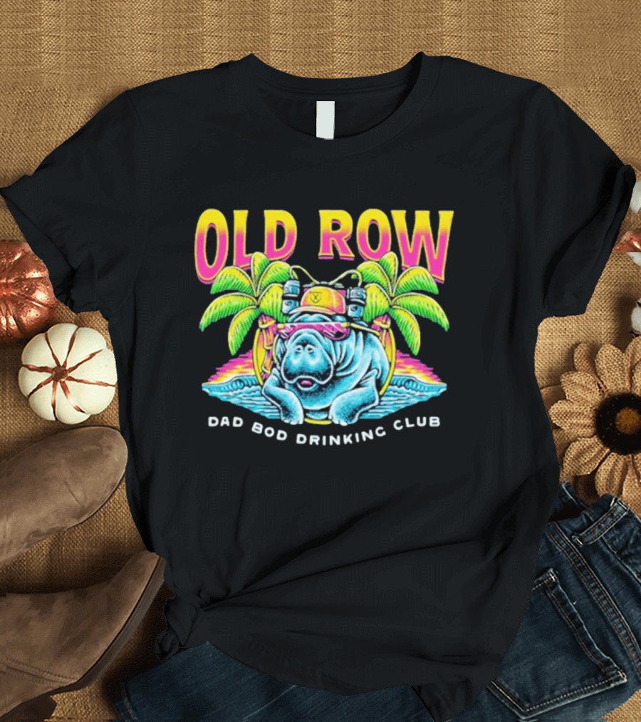 Old Row Dad Bod Drinking Club Manatee Tropical Palm Tree T-Shirt