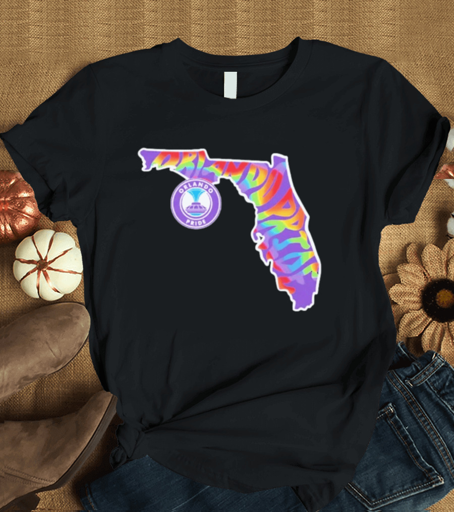 Orlando Pride Groovy Rainbow Florida Map T-Shirt