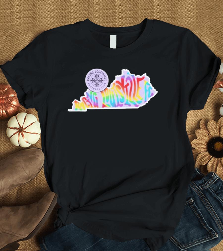 Racing Louisville FC Pride Kentucky State Map Groovy T-Shirt