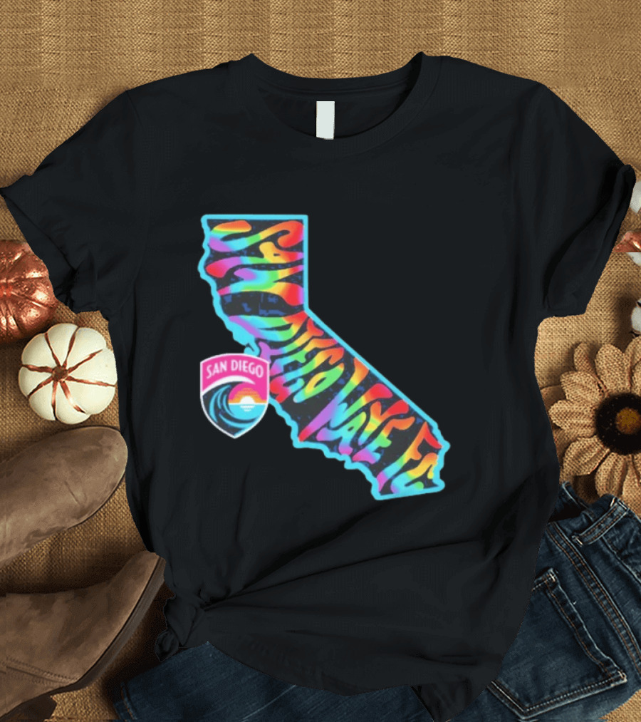 San Diego Wave FC Groovy Pride California Map T-Shirt
