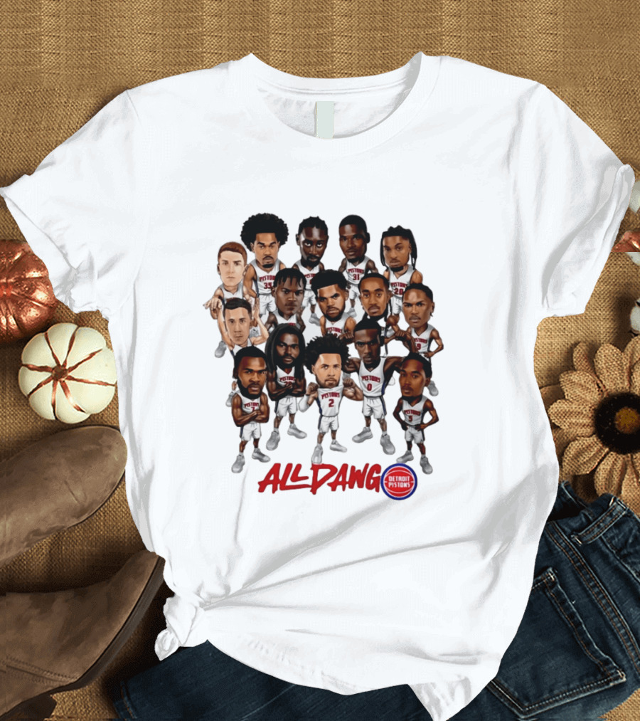 Detroit Pistons All Dawg Team Caricature Players T-Shirt